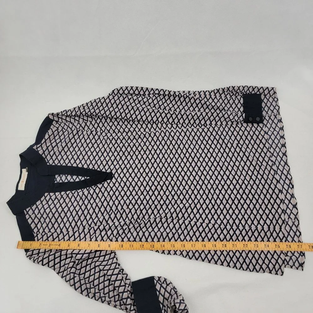 TORY BURCH Womens 8 Velda Tunic Top Silk Stretch Diamond Print Blue Gray